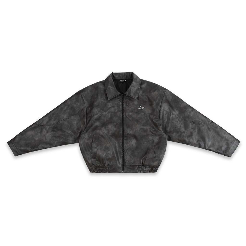 ÁO SWE STONEWASHED LEATHER JACKET - BLACK