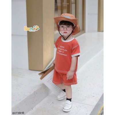Set cộc tay Beemo in chữ may chỉ nổi vải thun co giãn cho bé mặc đi chơi từ 9-24kg 6073BHB