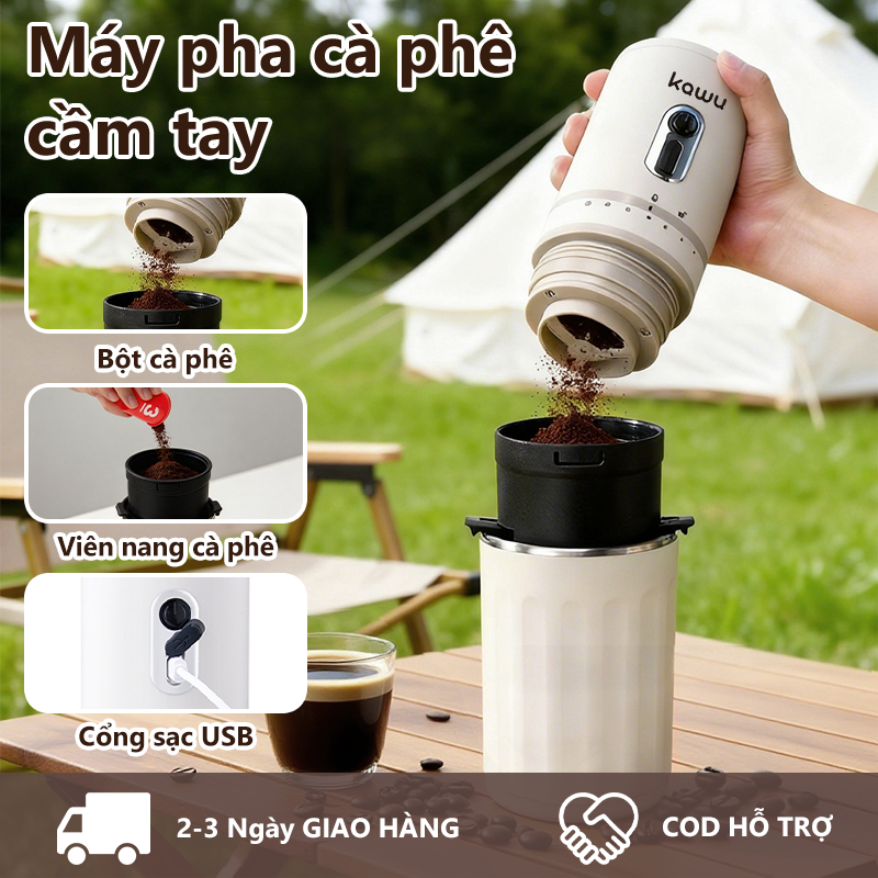 Kawu máy pha cà phê cầm tay mini 3 trong 1 điều chỉnh độ mịn Sạc qua USB cà phê nhỏ giọt Espresso