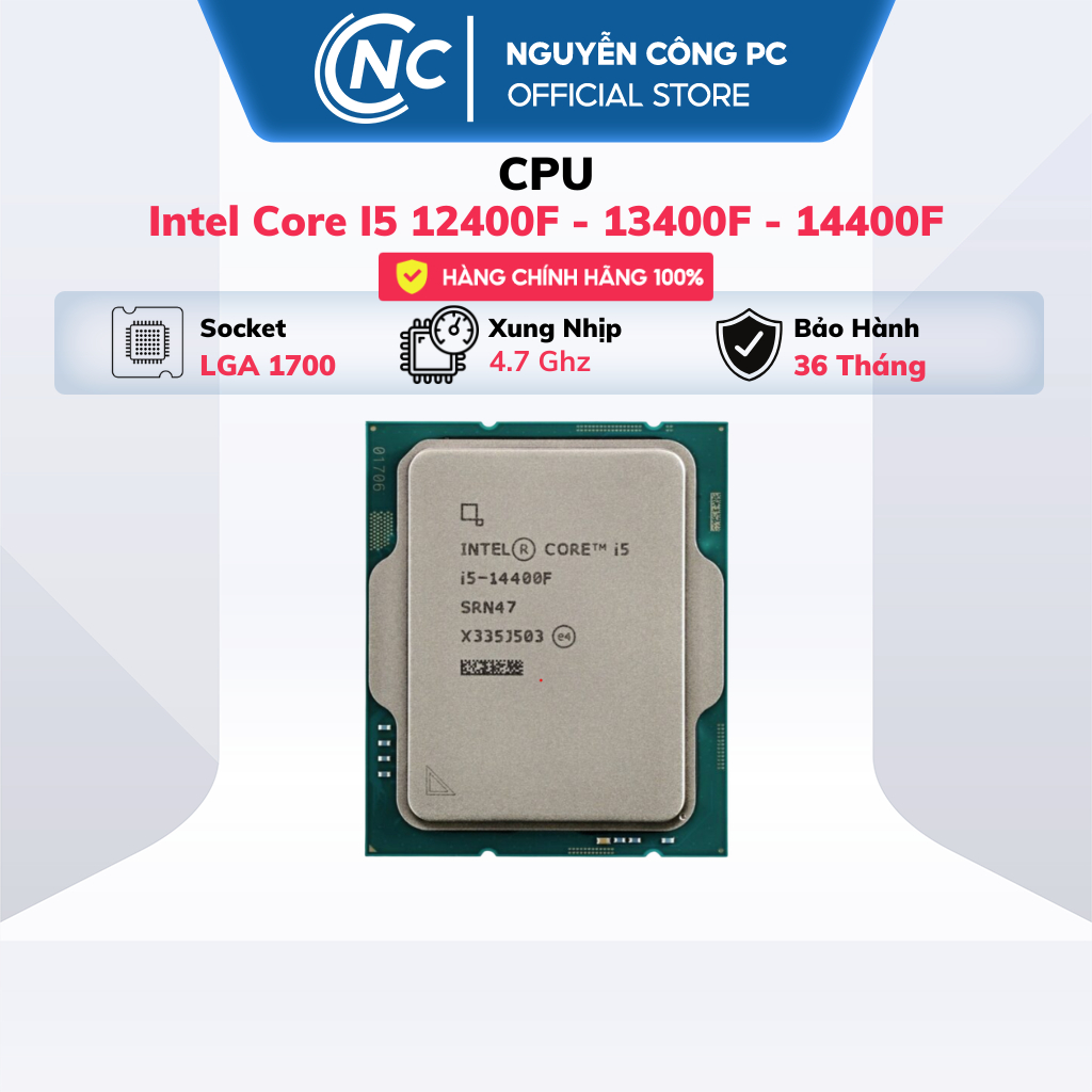 Bộ Vi xử lý CPU Intel core i5 12400F | 13400F | 14400F |  Tray - BH 36 tháng