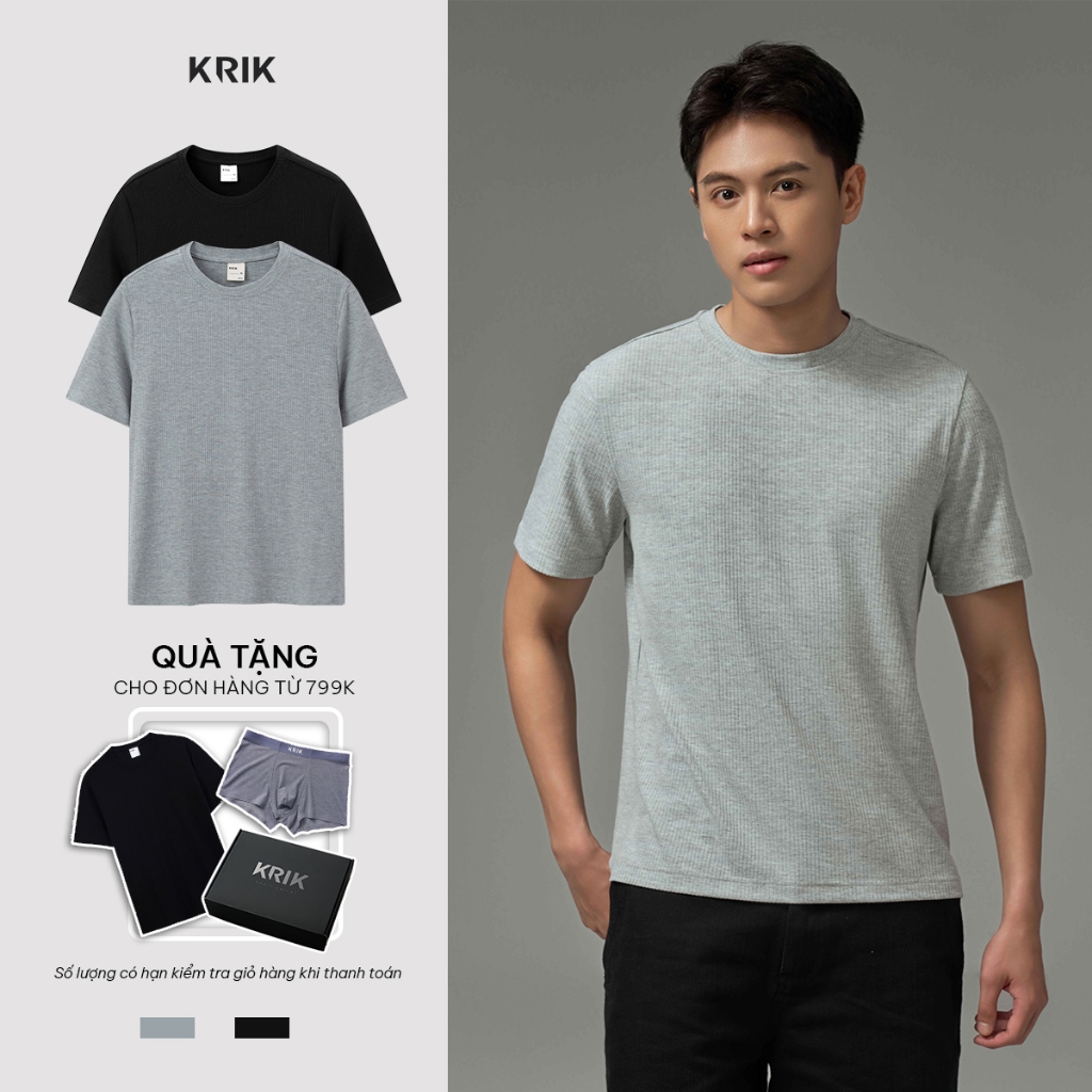 Áo Phông Nam KRIK Form Regular Chất Liệu Polyester Mềm Mịn Thiết Kế Gân Sọc Rib AP1433