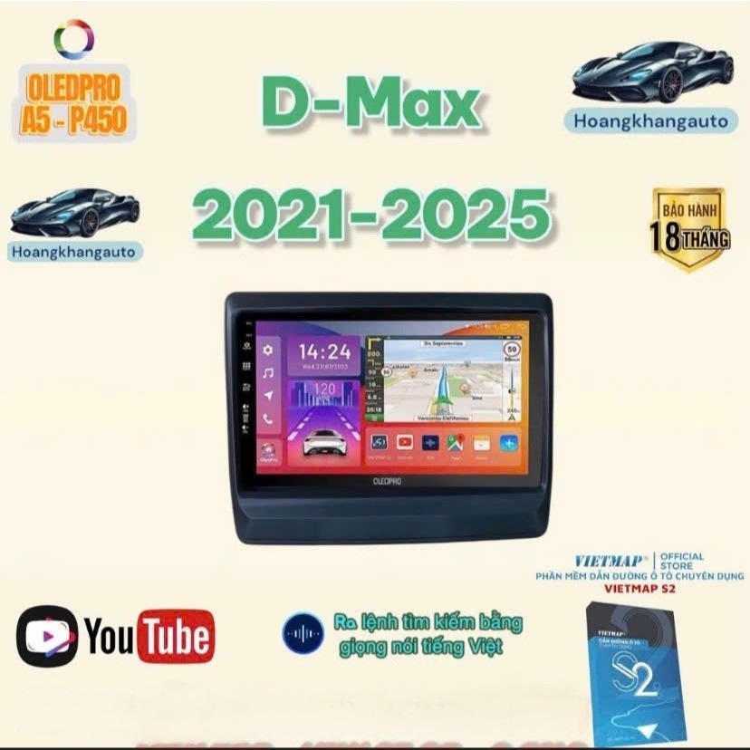 Combo  Màn hình Android OLEDPRO A5  Theo Xe DMAX 2021-2025, 9 inch kèm dưỡng và jack zin