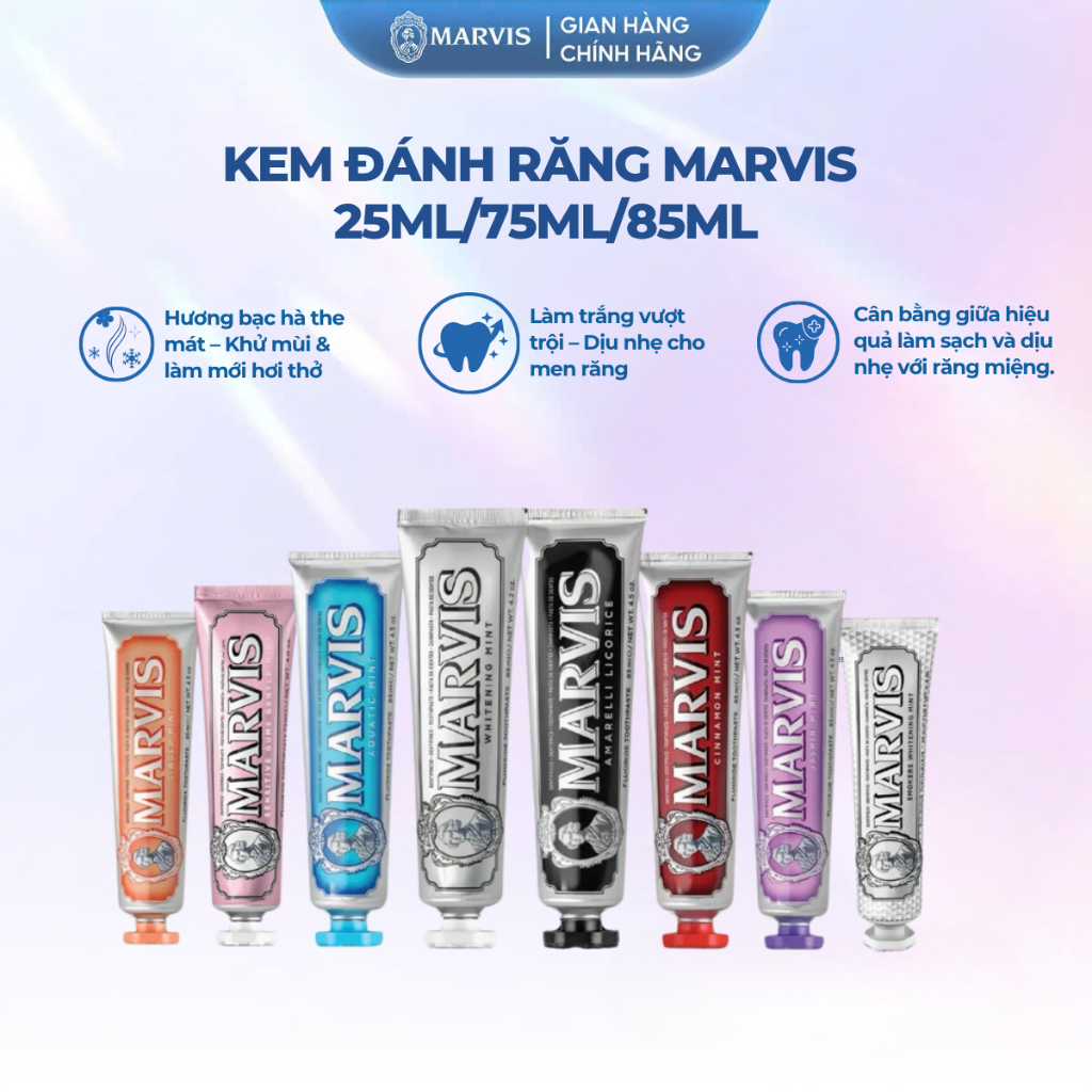 Kem Đánh Răng Marvis 25ML/75ML/85ML – Hơi thở thơm mát, hỗ trợ trắng răng, sạch miệng, ngừa mảng bám