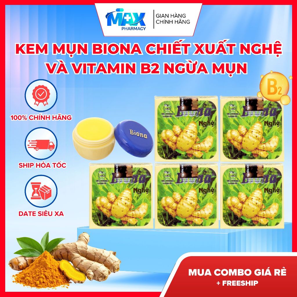 COMBO  Kem mụn Biona chiết xuất nghệ và vitamin B2 ngừa mụn hiệu quả