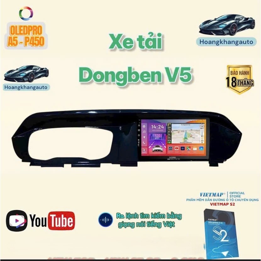Combo  Màn hình Android OLEDPRO A5 theo xe Tải Dongben V5, 9 inch kèm dưỡng và jack nguồn