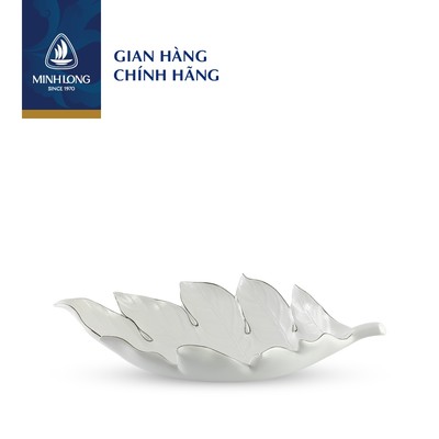 Dĩa Sứ Cao Cấp Minh Long Hình Chiếc Lá Sake 42.5 cm - Chỉ Bạch Kim