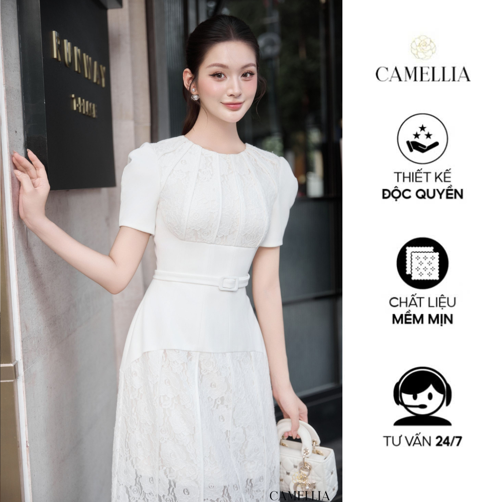 Đầm nữ Elise Dress CAMELLIA 2 màu trắng, kem nâu sang trọng họa tiết hoa trẻ trung diện mọi dịp