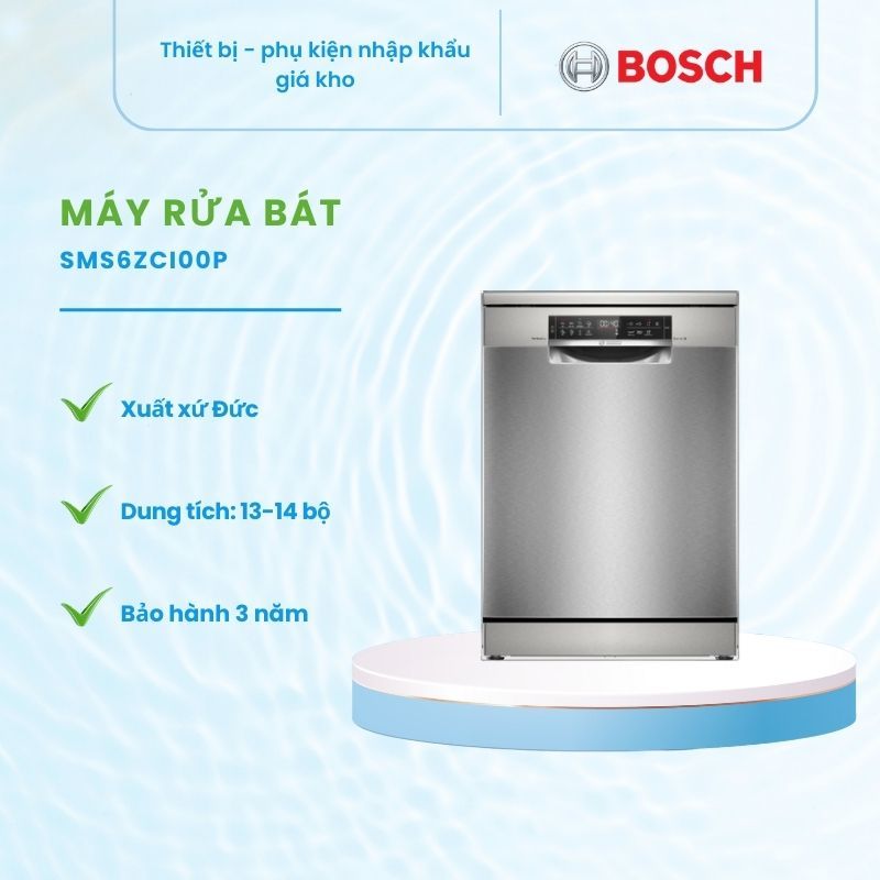 Bosch SMS6ZCI00P Chính Hãng – Máy Rửa Chén Độc Lập Cao Cấp, Sấy Khô Tuyệt Đối