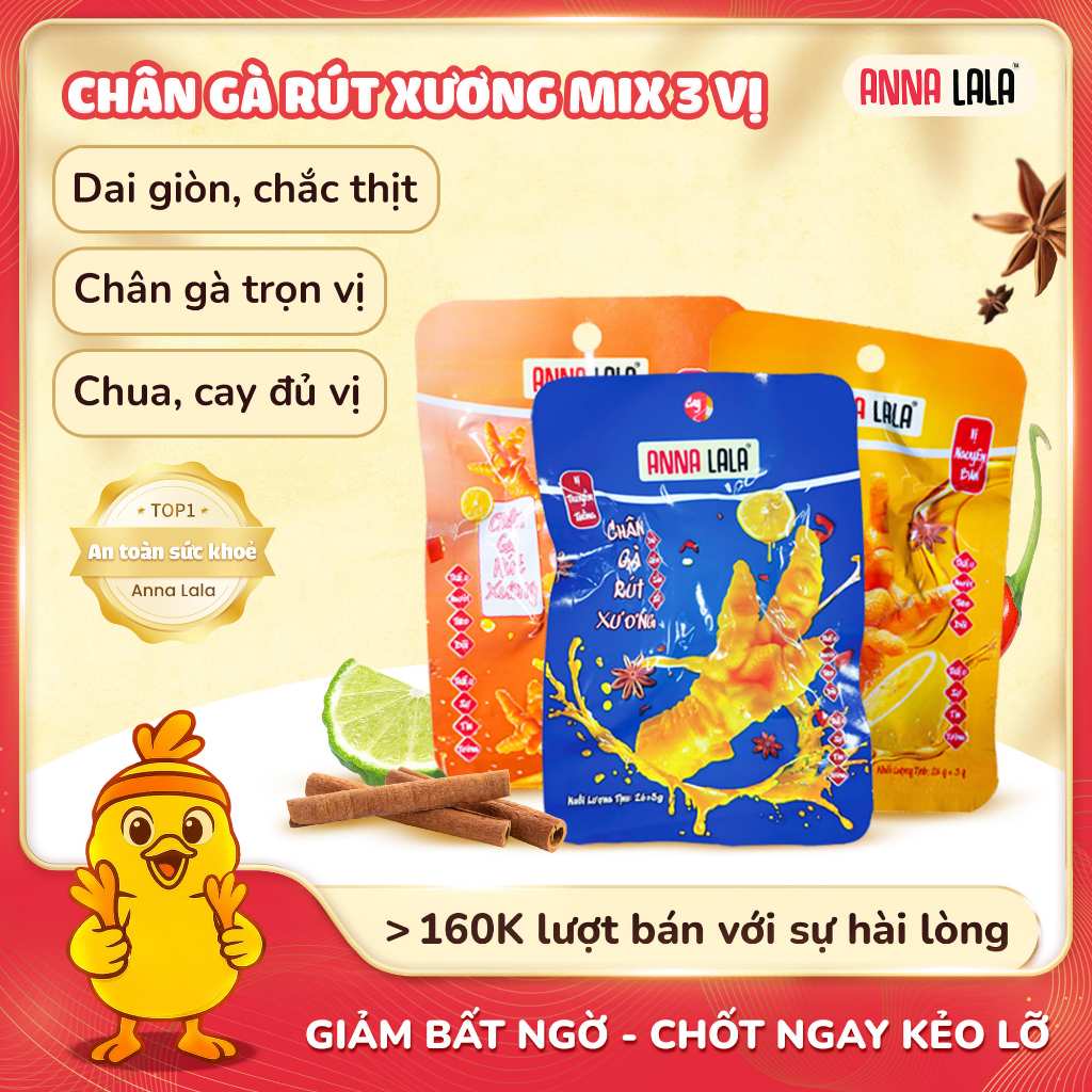 Combo 15 - 30 chân gà rút xương 3 vị tự chọn thơm ngon Cay, ít cay, nguyên bản - ANNA LALA chân gà c