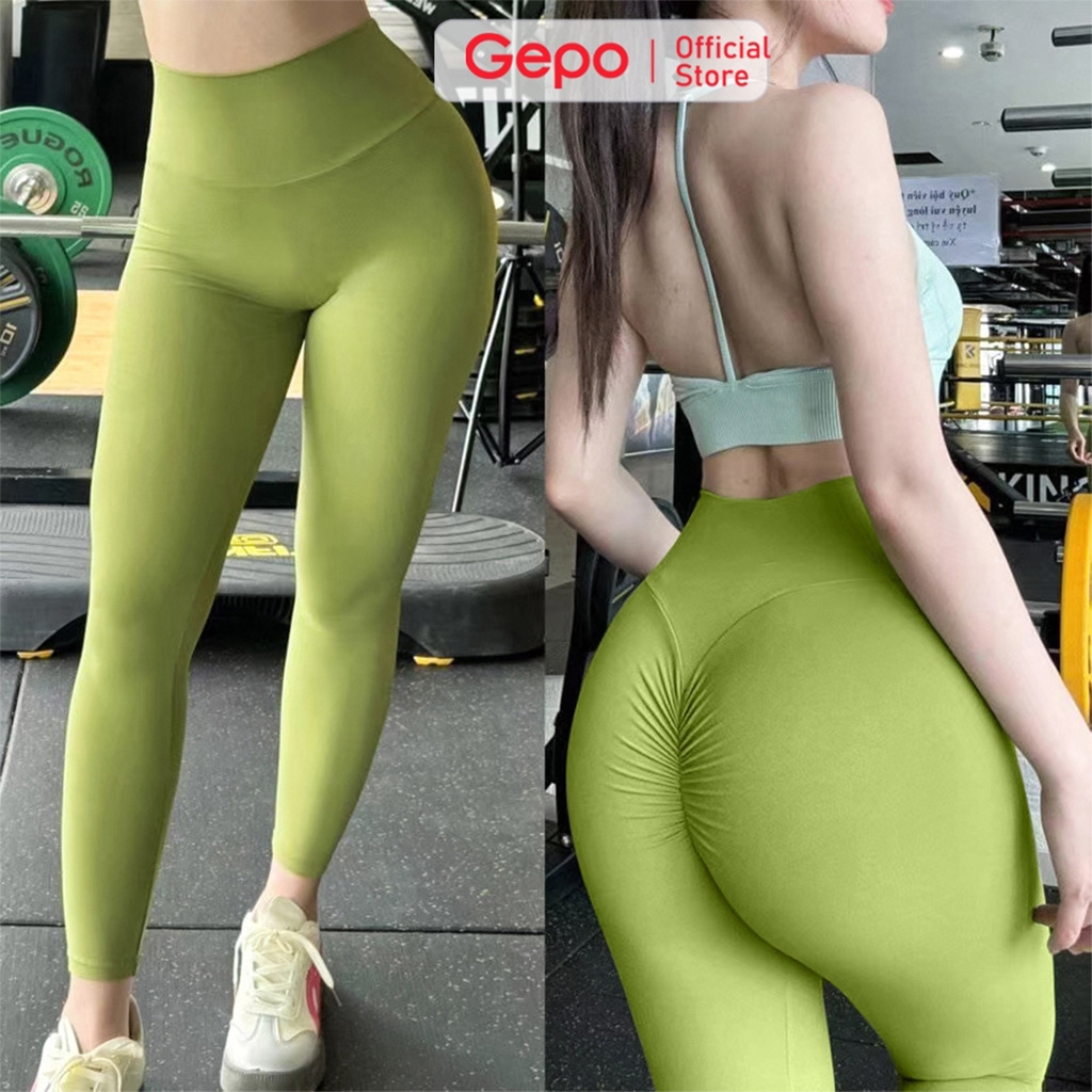 GEPO Quần Dài Legging Nữ Chun Mông Tập Gym Yoga Sport Cạp Cao - Chất Liệu LuLu Cao Cấp Co Giãn 4 Chi