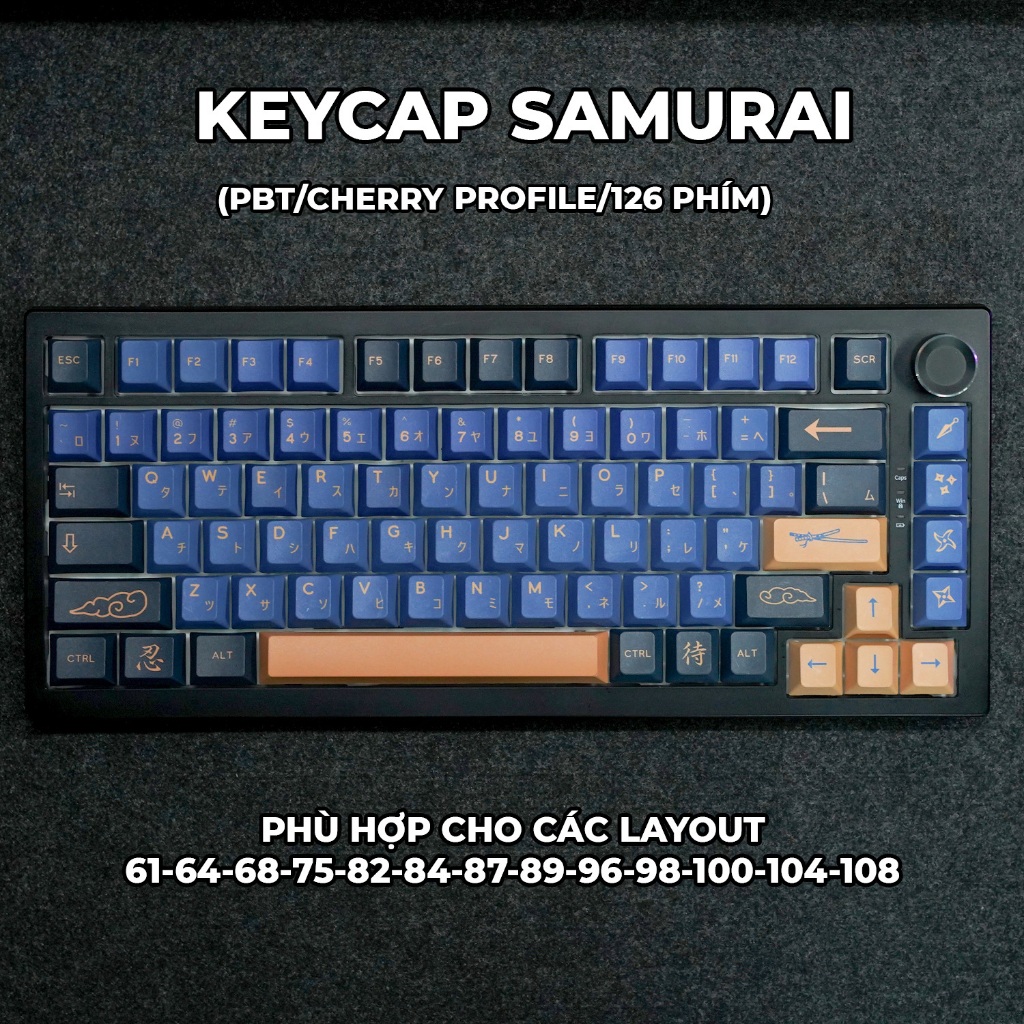 Keycap Cho Bàn Phím Cơ GMK Samurai Blue Thick PBT Cherry Profile 126 Phím