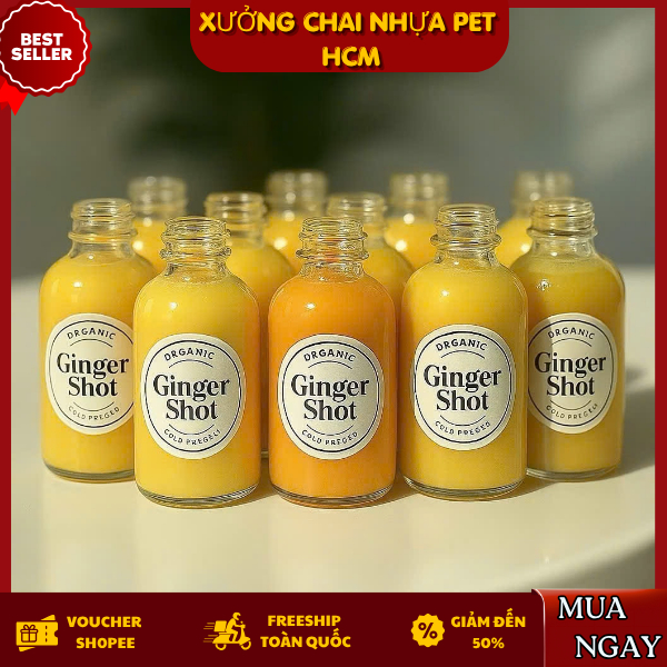 Combo Chai Thủy Tinh Ginger Shot 30ml Nắp Vặn Đựng Nước Ép, Detox, Shot Gừng, Mỹ Phẩm