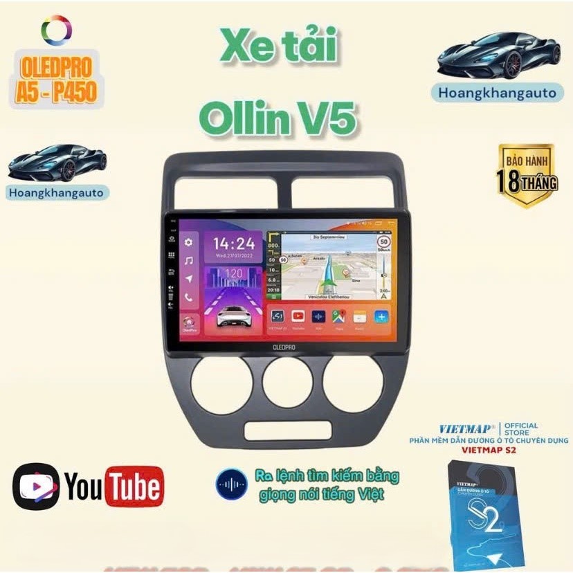 Combo  Màn hình Android OLEDPRO A5  theo xe Tải Ollin V5, 9 inch kèm dưỡng và jack nguồn