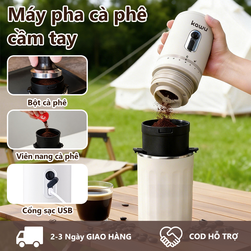 kawu Máy pha cà phê cầm tay mini usb 3 trong 1 Không dây cà phê phin 1300mAh Tiện lợi khi đi du lịch