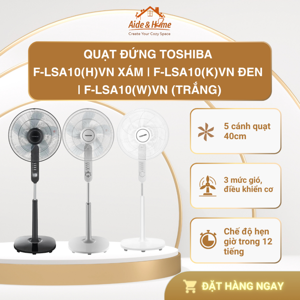 Quạt đứng Toshiba F-LSA10(H)VN Xám | F-LSA10(K)VN Đen - Bảo Hành 12 Tháng