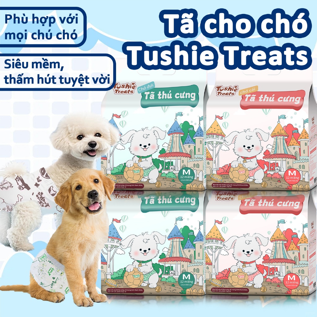 tã vệ sinh Tushie Treats,Tã lót cho chó, thích hợp cho cả chó đực và chó cái, thoáng khí và siêu thấm hút,12 cái mỗi gói
