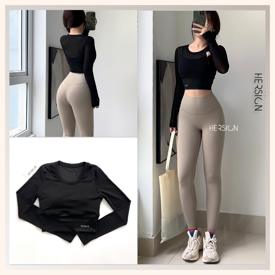 HERSIGN Set đồ tập yoga nữ Đồ tập gym nữ Áo dài tay quần legging SMIXC30L20A BST HERSIGN EASE