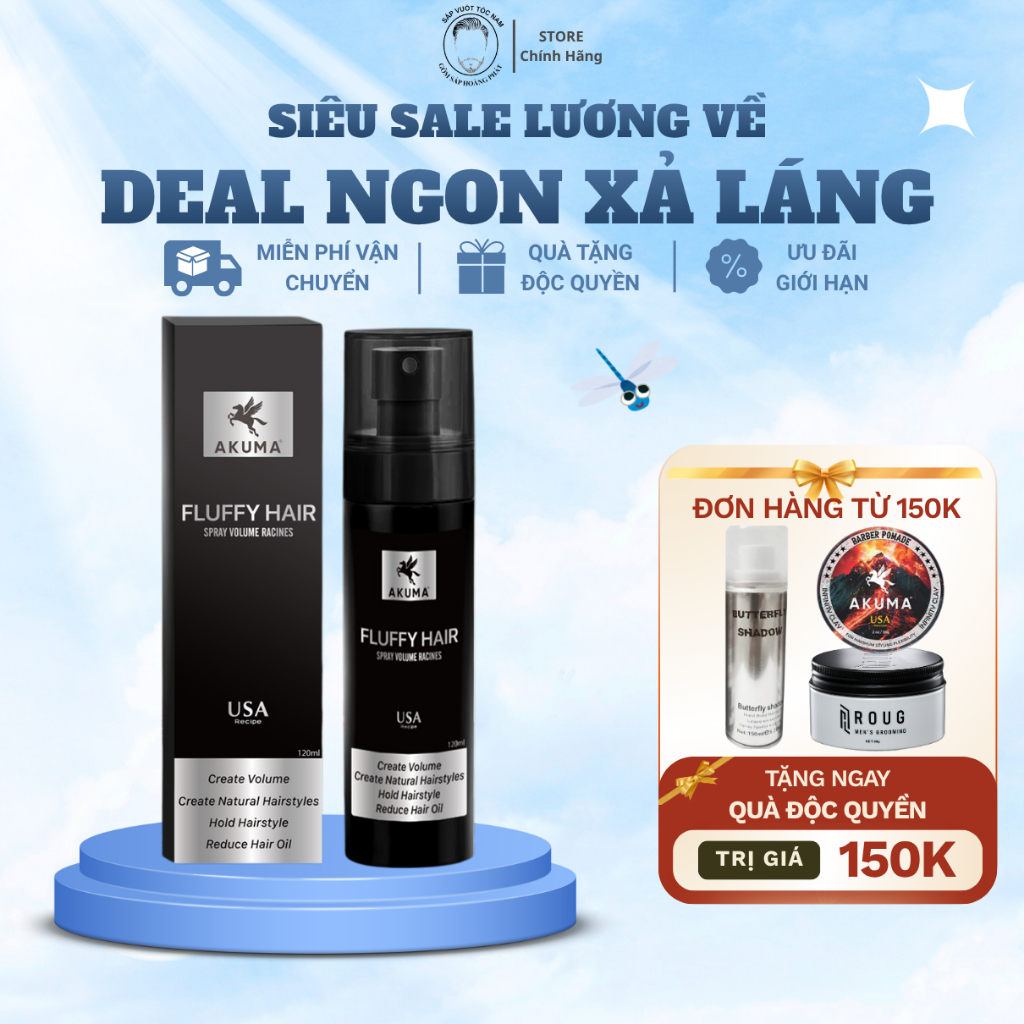 Xịt bồng bềnh AKUMA FLUFFY HAIR 120ml - Làm phồng tóc, kiềm dầu, dùng cho cả nam và nữ.