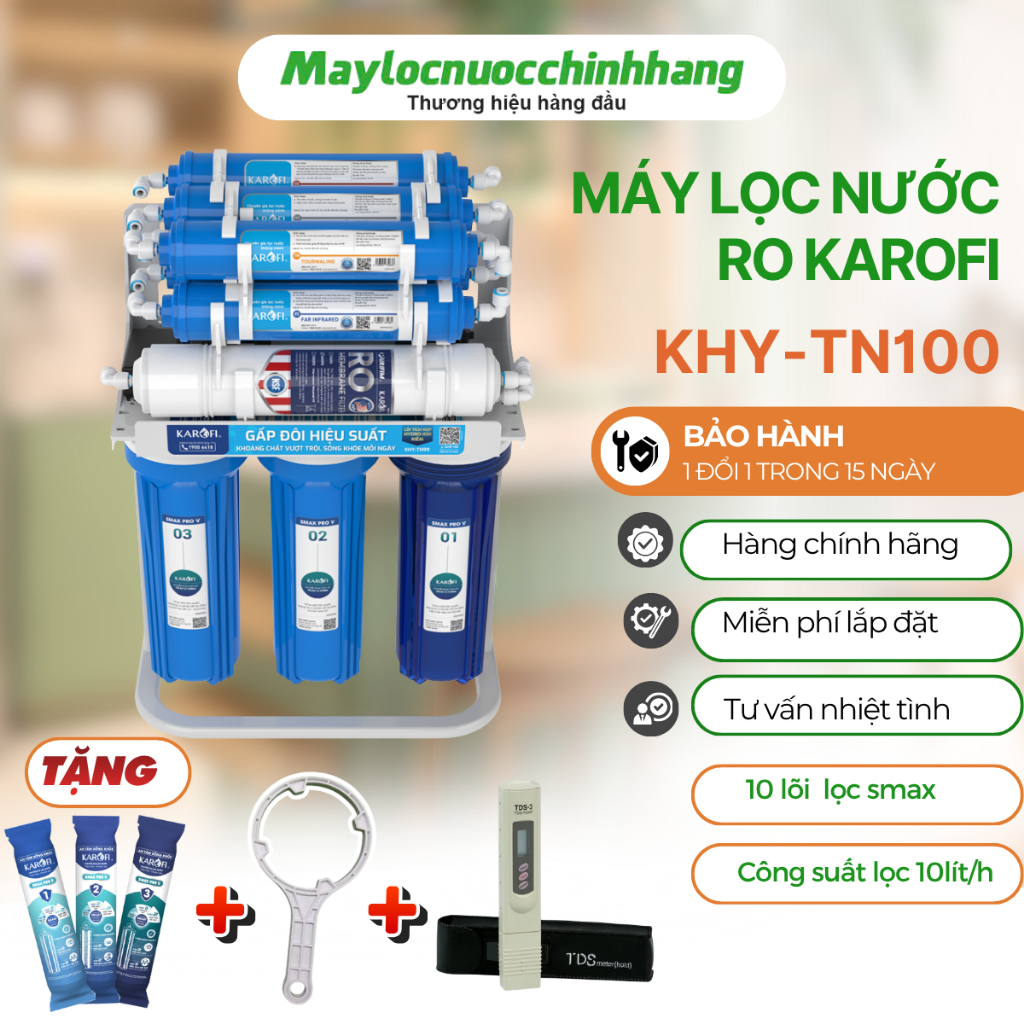 Máy lọc nước RO Karofi KHY-TN100 hệ thống 10 lõi lọc công nghệ Smax gấp 2 hiệu suất và tuổi thọ