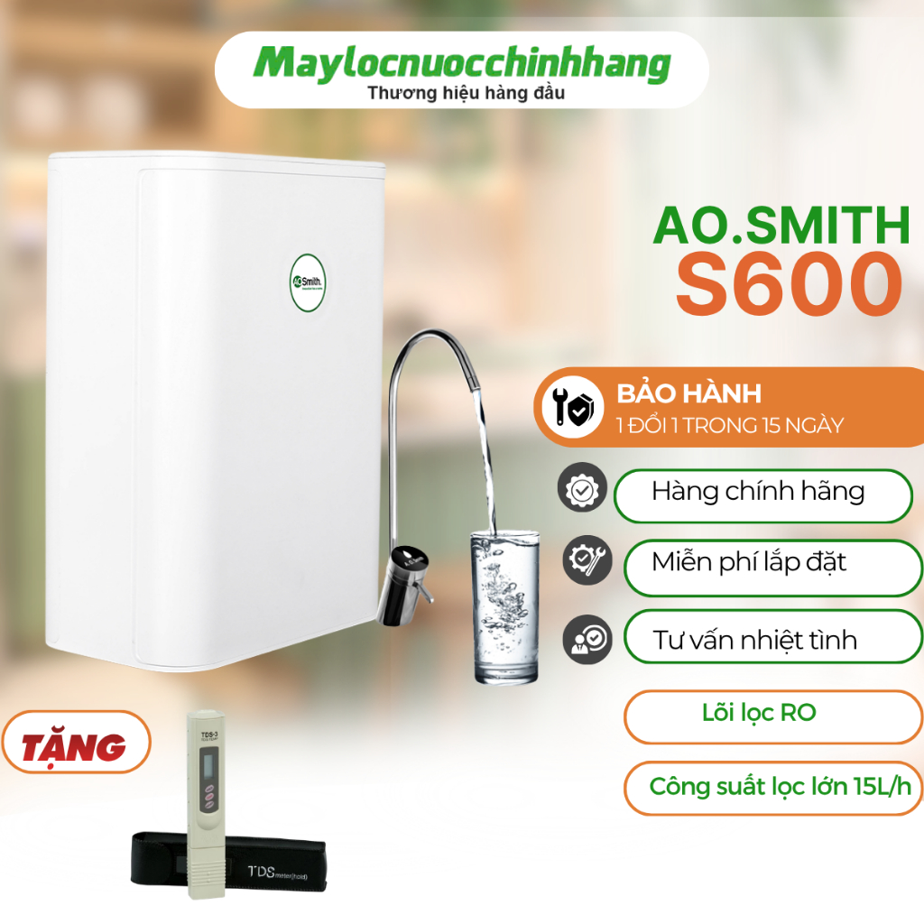 Máy lọc nước A. O. Smith S600 với màng lọc RO - Side Stream thế hệ mới