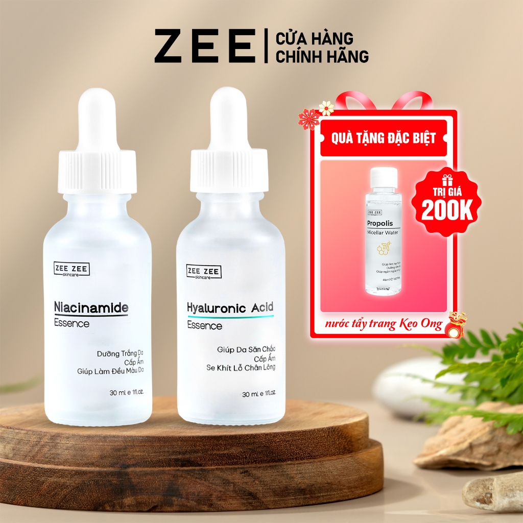 Bộ đôi dưỡng sáng trẻ hóa phục hồi da Niacinamide & Hyaluronic Acid Essence | ZEE ZEE skincare