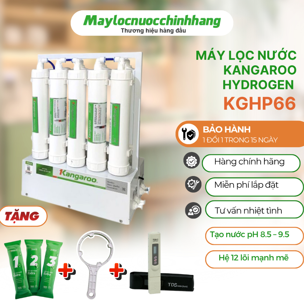 Máy lọc nước Kangaroo Hydrogen để gầm KGHP66 với 9 lõi lọc mạnh mẽ