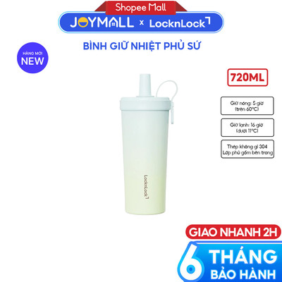Bình Giữ Nhiệt Phủ Sứ 720ml LocknLock Ceramic Milk Tea Tumbler LHC4369MITG Xanh Mint , Kèm Ống Hút Trân Châu - JoyMall