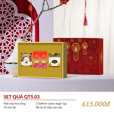 SET quà trung thu Saffron Super negin cùng táo đỏ và mật ong nguyên chất, món quà tốt cho sức khỏe QT5.03
