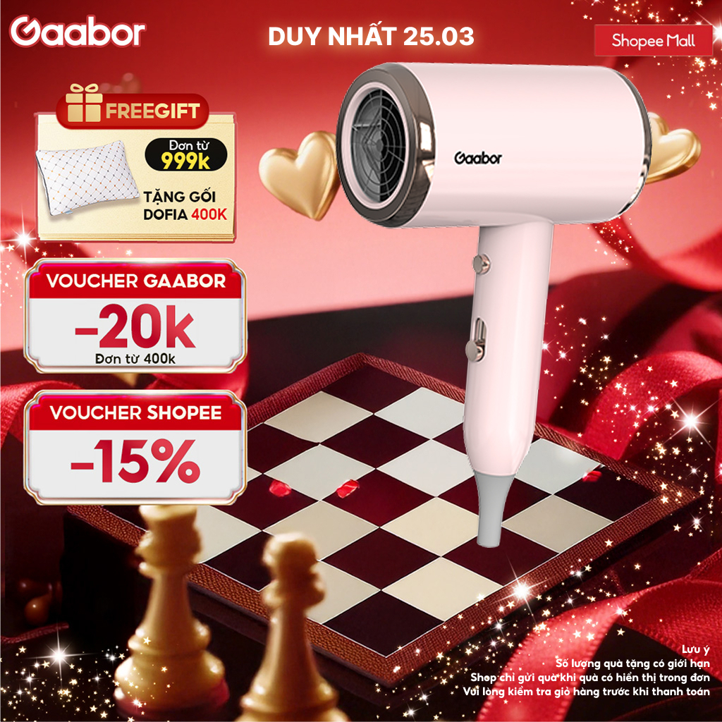 Máy sấy tóc Gaabor N1000D sấy nhanh 2 chiều nóng lạnh công suất 1000W độ ồn thấp ánh sáng xanh