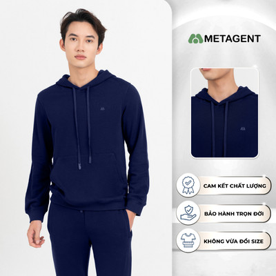 Áo hoodie nam trơn có mũ, áo hoodie dáng regular fit Metagent MS 59E4049