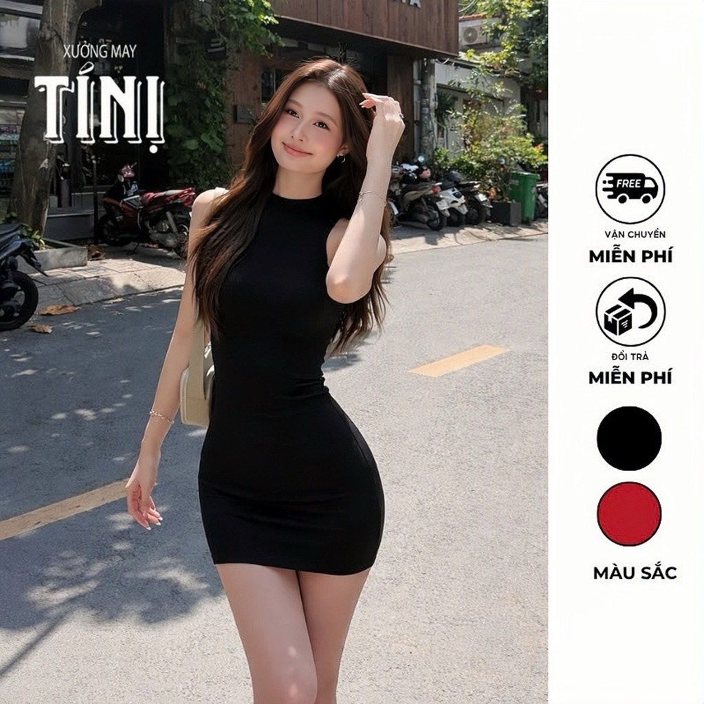 Xuongmaytini - Đầm Sát Nách Ôm Body Chất Thun Rip Trung Mỏng Nhẹ, Không Nóng_ Đầm_B4