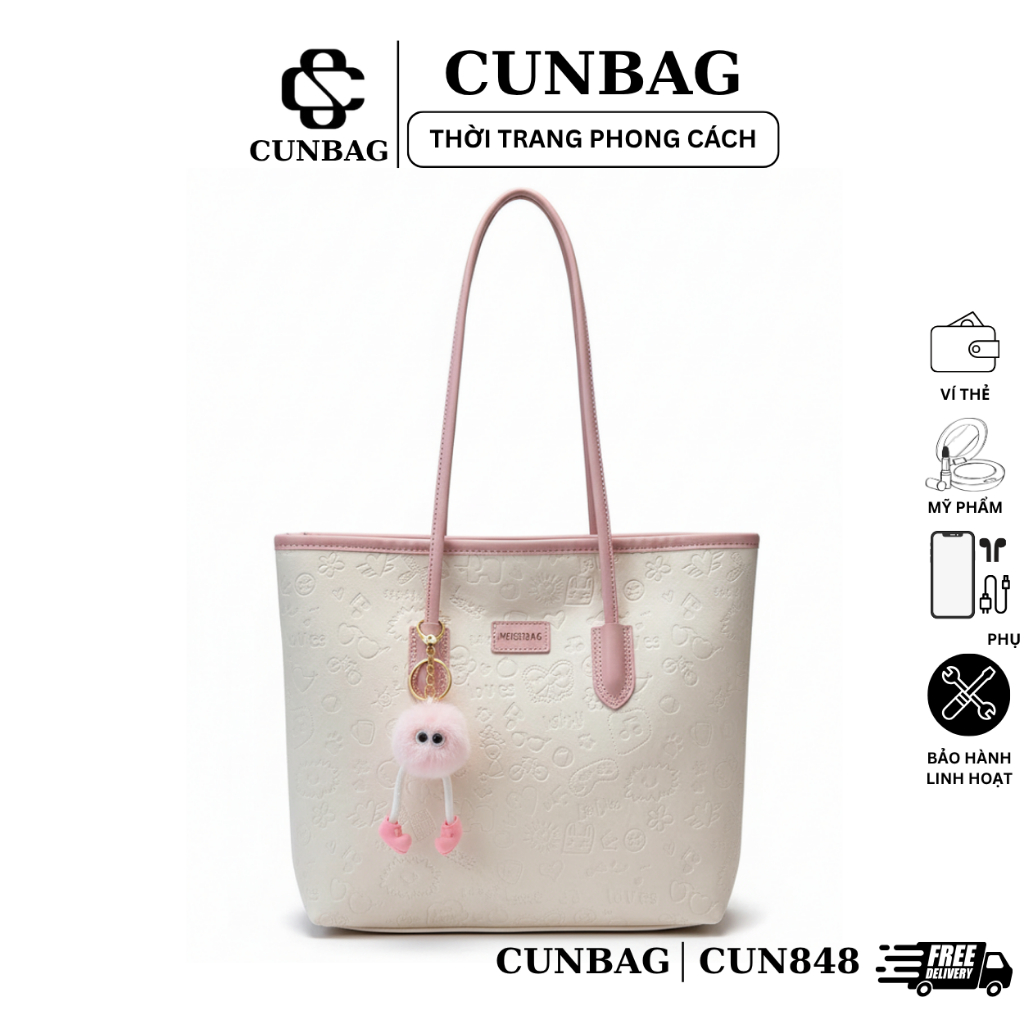 [Tặng Charm] Túi Xách Nữ Tote Cunbag Nổi Hoa Văn Phong Cách Hàn Quốc CUN848 | BigBuy360 - bigbuy360.vn