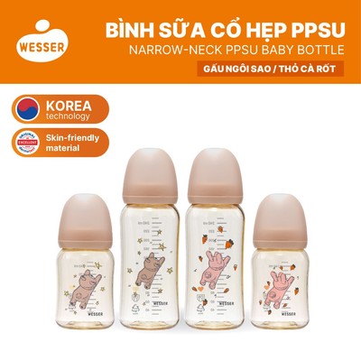 [MỚI] Bình sữa CỔ HẸP PPSU Gấu Ngôi Sao/ Thỏ Cà Rốt (140ml/250ml)