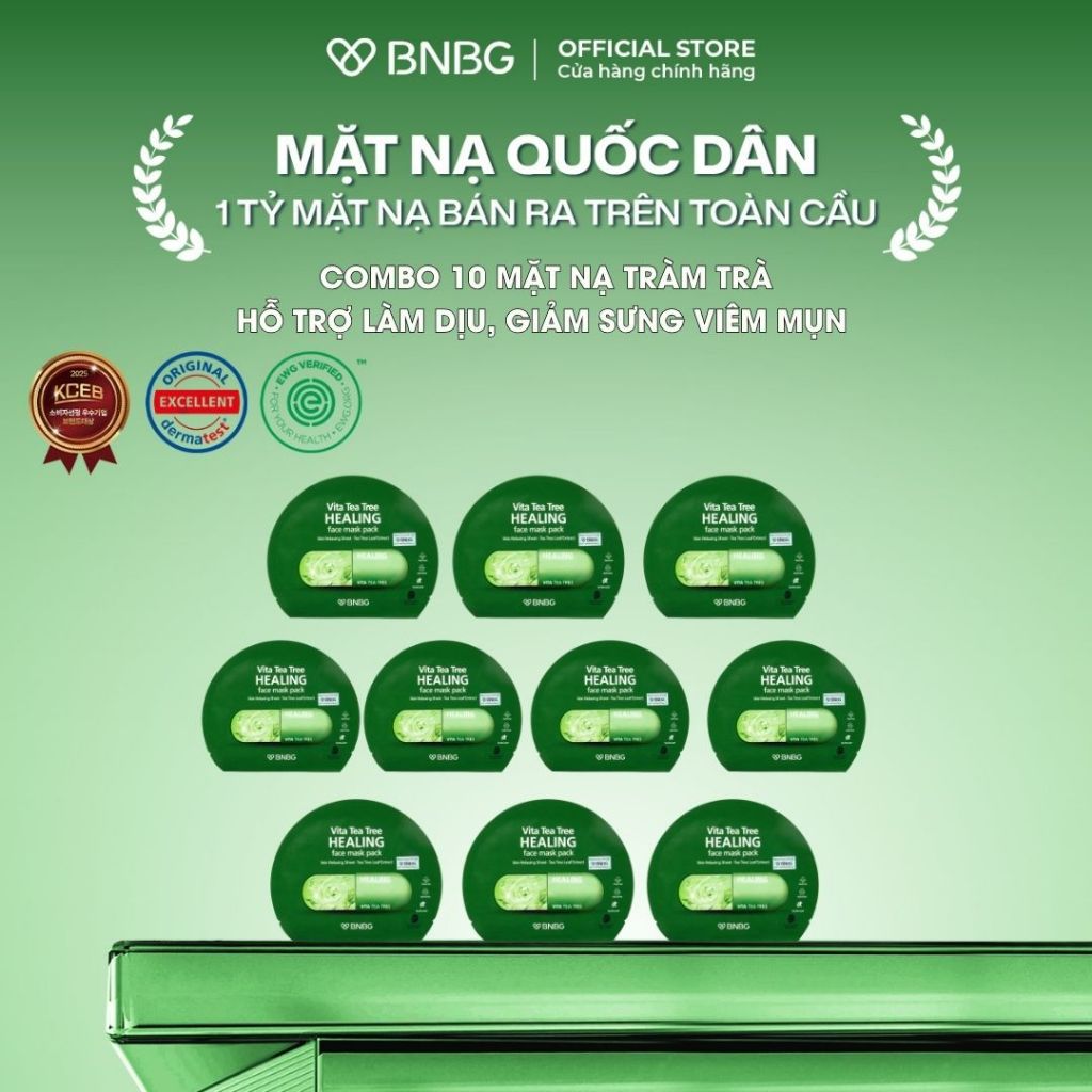 (KOL) Combo 10 Mặt Nạ BNBG Tràm Trà Hỗ Trợ Làm Dịu, Giảm Sưng Viêm Mụn BNBG Vita Tea Tree Healing Fa