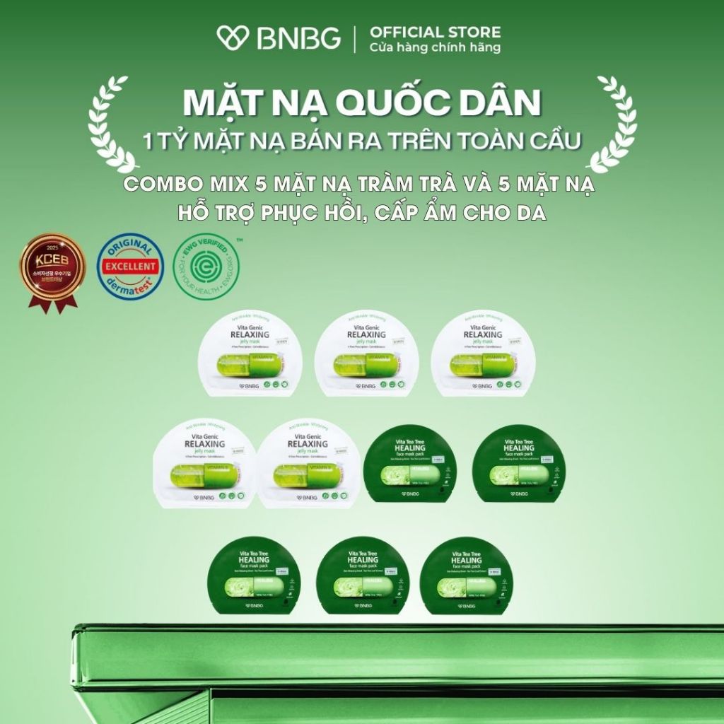 (KOL) Combo Mix BNBG Mặt Nạ Tràm Trà và Mặt Nạ Relaxing Hỗ Trợ Làm Dịu, Phục HồI Da 30mlx10 (5 Tràm 