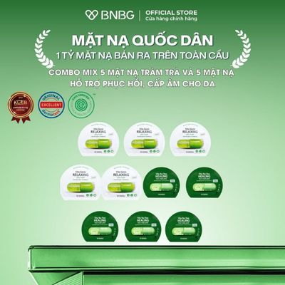 (KOL) Combo Mix BNBG Mặt Nạ Tràm Trà và Mặt Nạ Relaxing Hỗ Trợ Làm Dịu, Phục HồI Da 30mlx10 (5 Tràm Trà và 5 Xanh Lá)