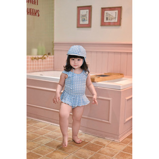Đồ bơi em bé gái caro xanh lưng đổ ( có kèm nón) CICI CICI