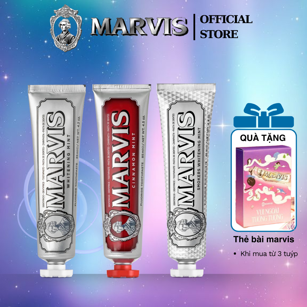 Combo 3 Vị Cinnamon, Whitening, Smoker Làm Trắng Răng, Chống Mảng Bám, Hương Quế 85ml - MARVIS