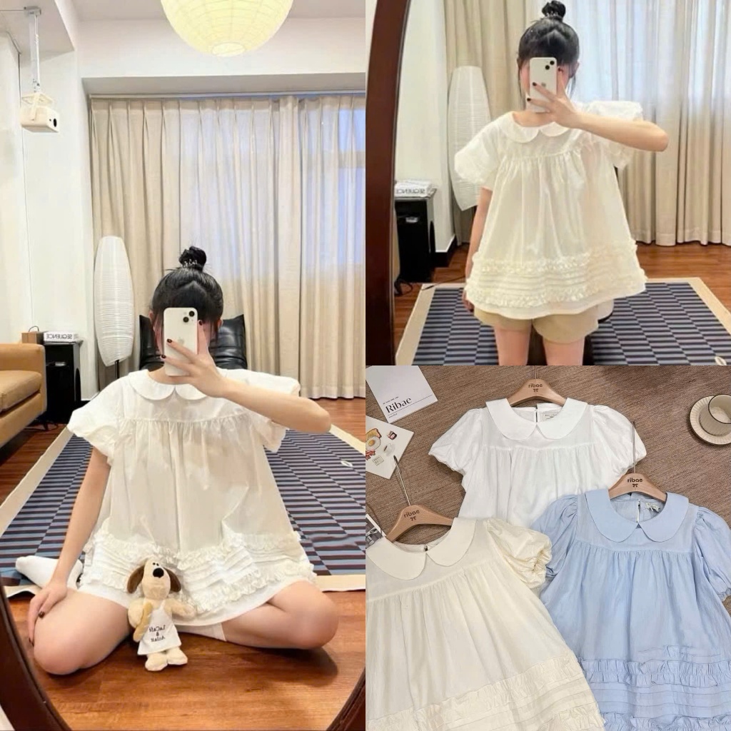 (Áo Kiểu Nữ): Áo Sơ Mi Cổ Sen Tay Phồng Dáng Baybydoll 3 Màu Ly Bèo Gấu Chất Thô Mềm Đẹp-Ảnh Thật Lo