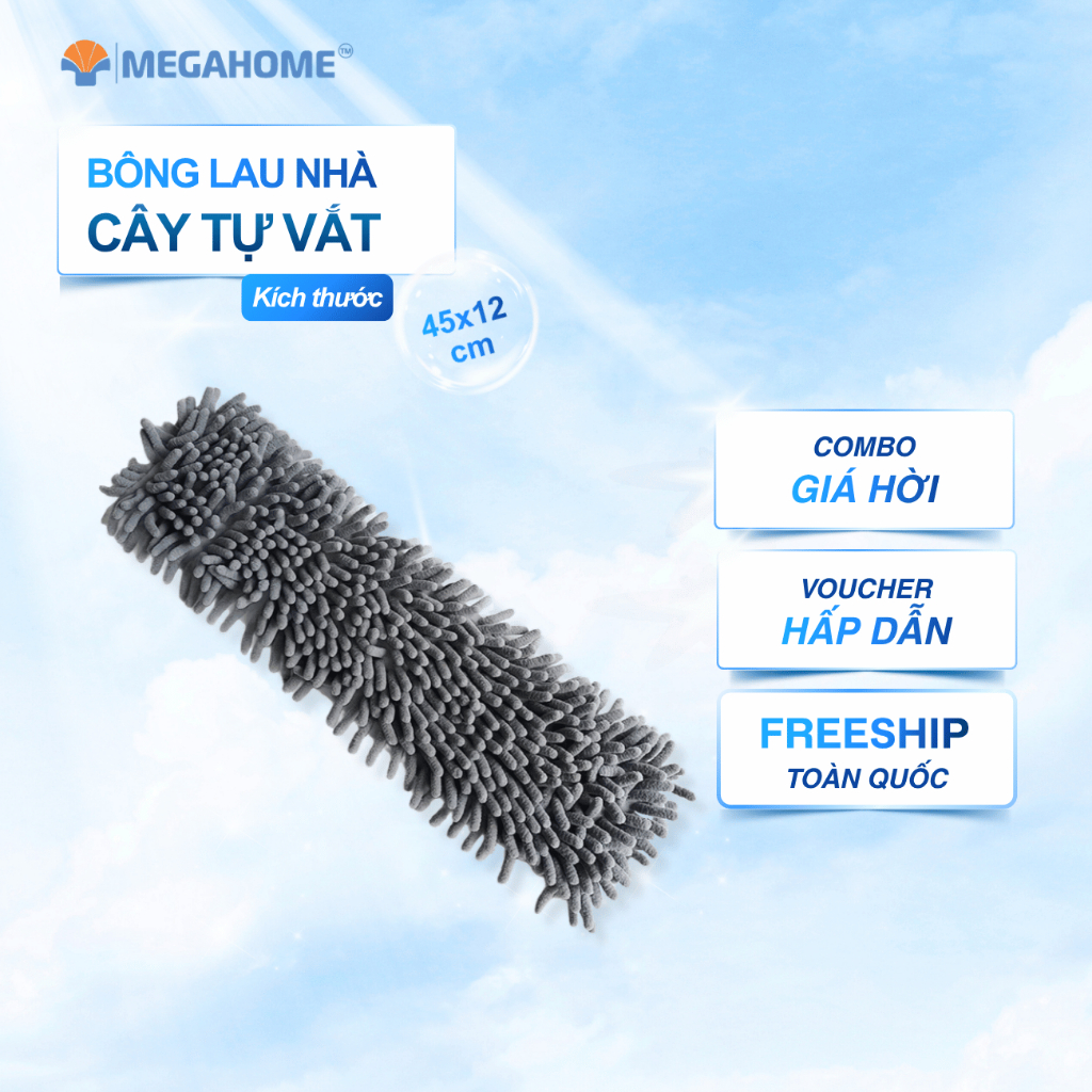 Bông lau nhà thay thế Megahome (45x12) cm thấm hút tốt mau khô dùng cho cây lau nhà tự vắt