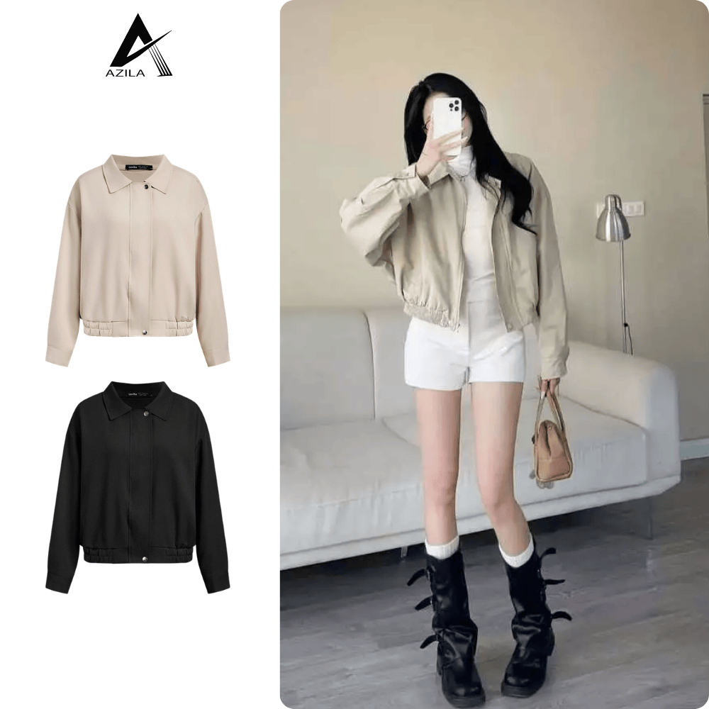 Áo Khoác Gió Nữ AZILA Chất Kaki Mềm Lót Lụa Dáng Lửng Cổ Bẻ, Áo Khoác Chống Nắng Phong Cách Hàn Quốc