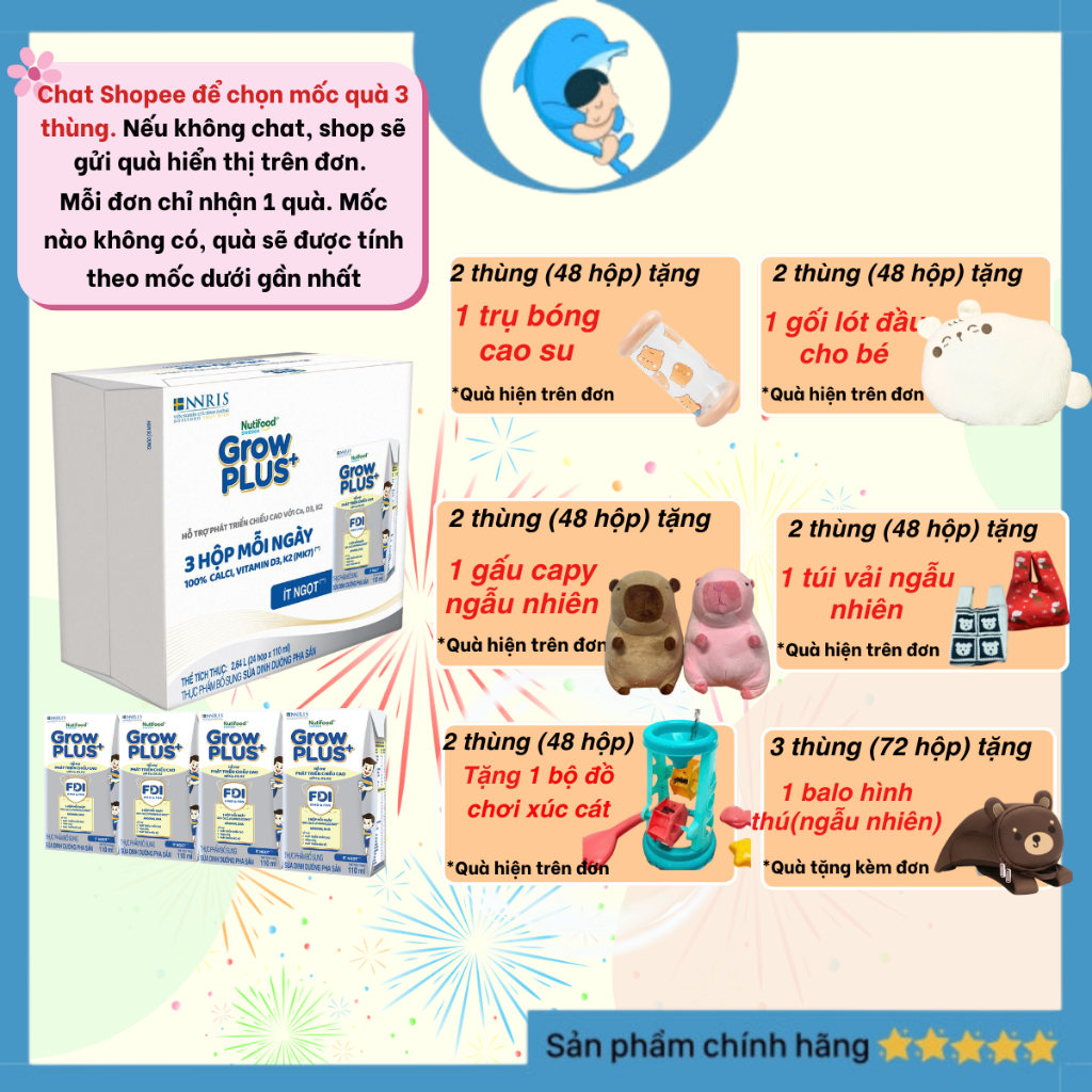 [Combo 2 thùng] Sữa Bột Pha Sẵn Nutifood Sweden Grow Plus Cao lớn vượt trội 110ml/180ml MECAHEO ( 24 hộp/thùng)