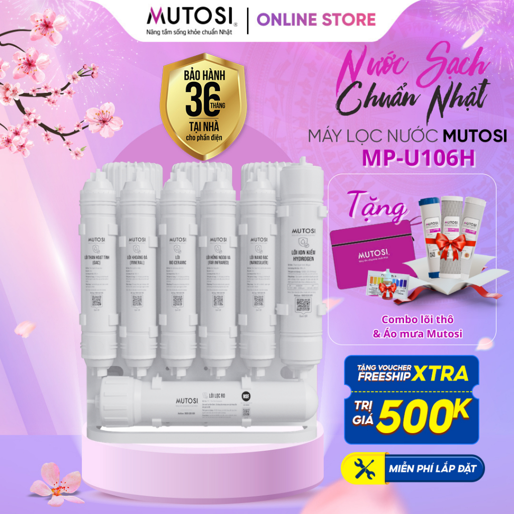 [ Miễn phí lắp đặt ] Máy Lọc Nước Để Gầm ION KIỀM HYDROGEN MUTOSI MP-U106H _ 1 Vòi 2 Chế Độ