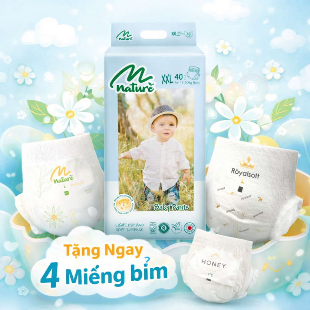 [Combo 2 Bịch] Tã Bỉm Bb Nature - Tặng 4 Miếng bỉm gồm Honey, Nature, Royal soft