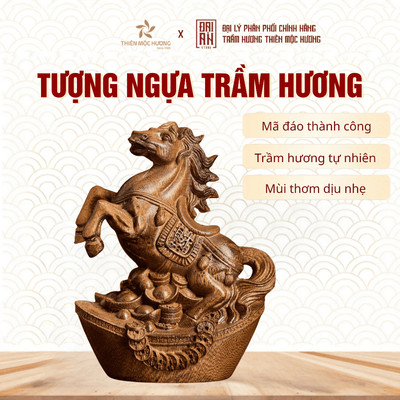 Tượng con ngựa gỗ Thiên Mộc Hương Tượng gỗ điêu khắc mã đáo thành công, quà tặng tân gia, trang trí phong thủy