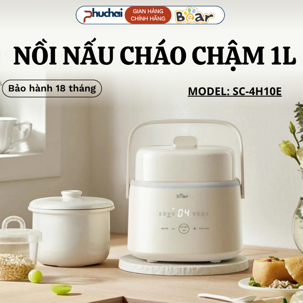 Nồi Nấu Cháo Chậm Bear 1L SC 4H10E Chất Liệu Cao Cấp An Toàn, Tiết Kiệm Thời Gian  Tiện Lợi Khi Nấu - Điện Máy Phúc Hải