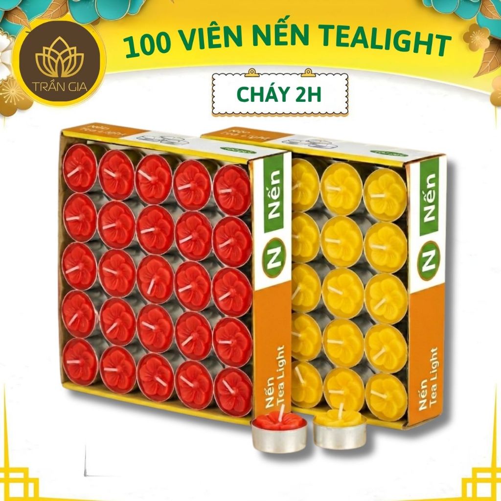 Nến Hoa Mai Trang Trí Hộp 100 viên ,Nến Tealight Dâng Phật Cúng Mụ Cúng Dường Hộp 100 viên