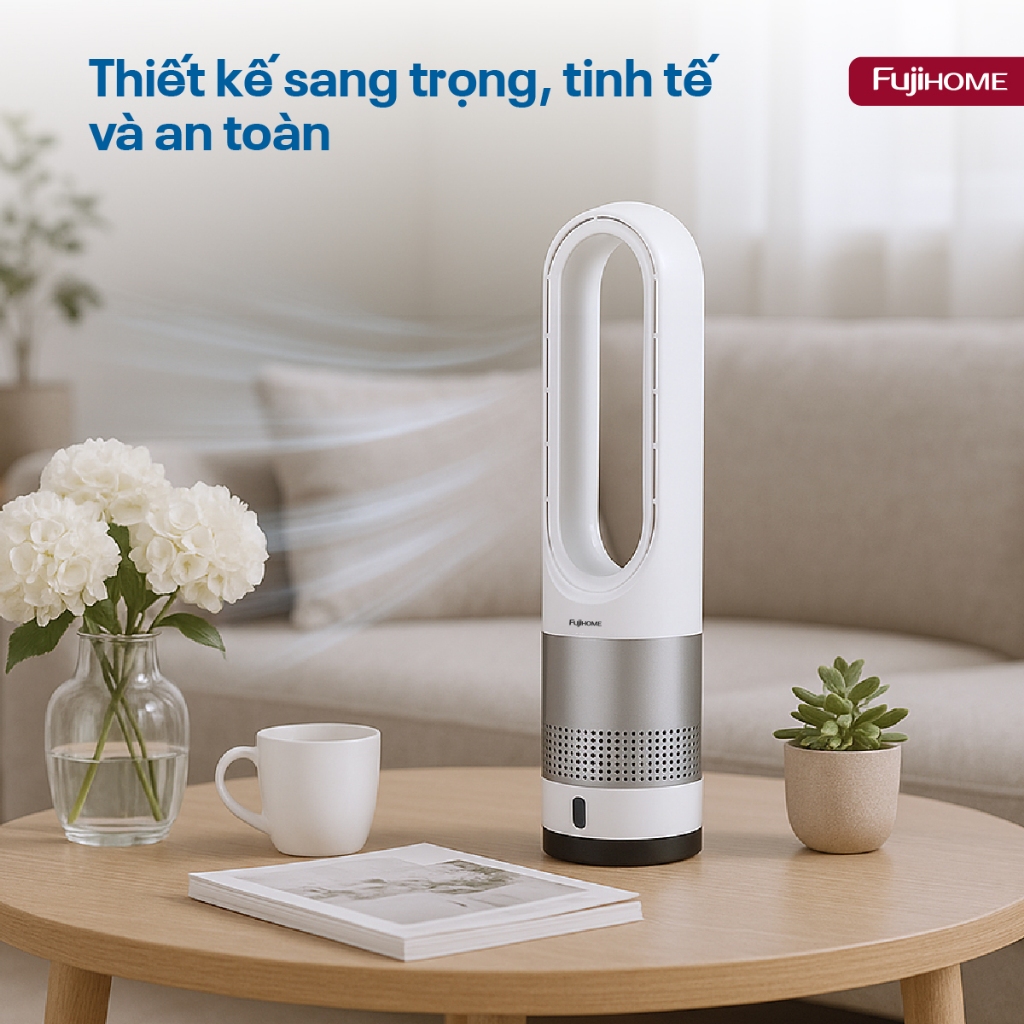 Quạt không cánh mini, lọc không khí khử khuẩn Anion + UV điều khiển từ xa qua Wifi Fujihome BF18