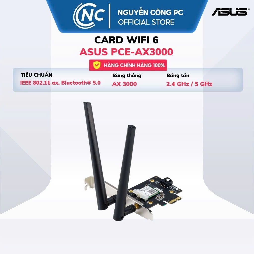 Card mạng không dây Wifi 6 ASUS PCE-AX3000 Bulk (2 Băng Tần/Bluetooth 5.0)