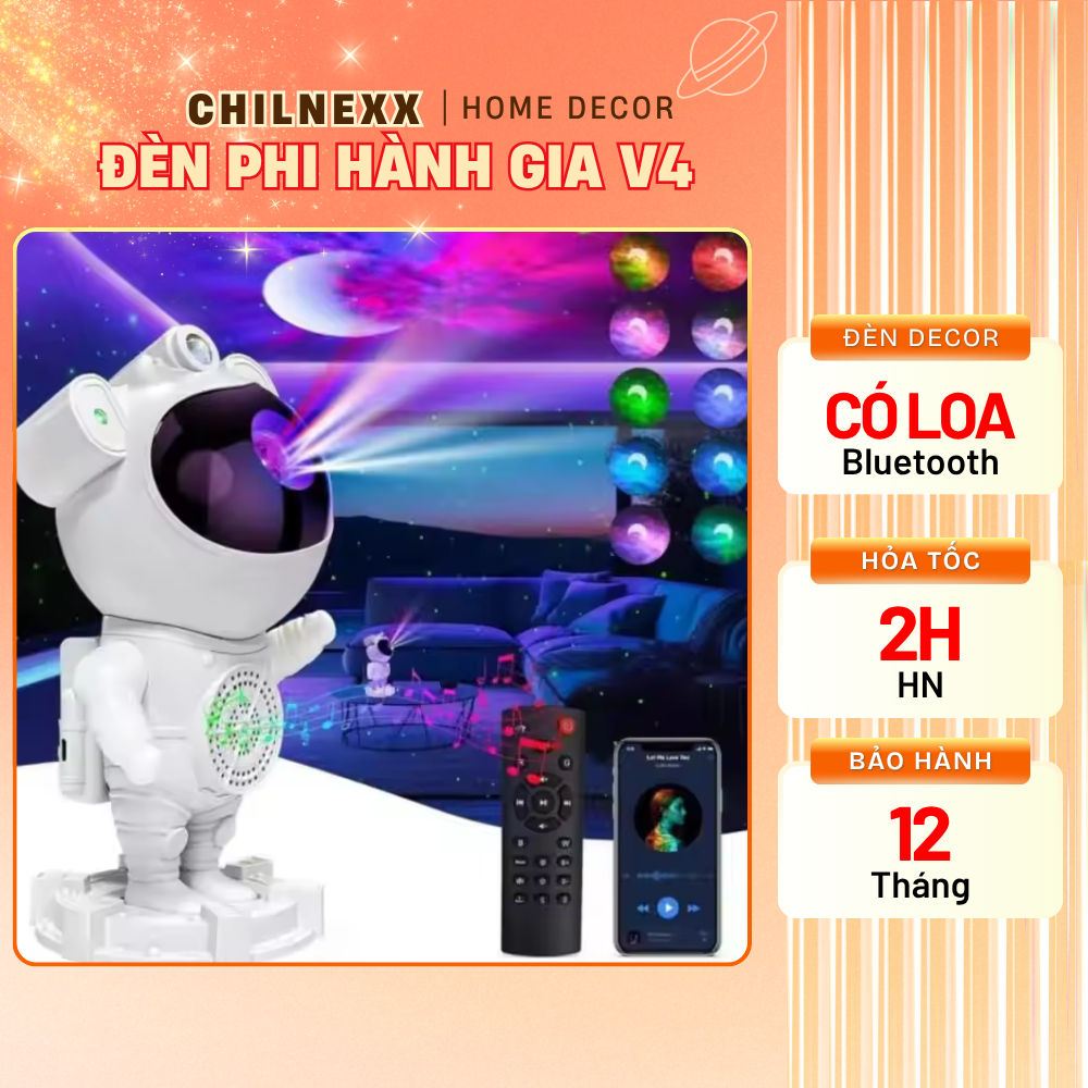 Đèn Led Phi Hành Gia V4 THT LIGHT loa bluetooth chiếu ánh sao dành cho decor trang trí phòng ngủ
